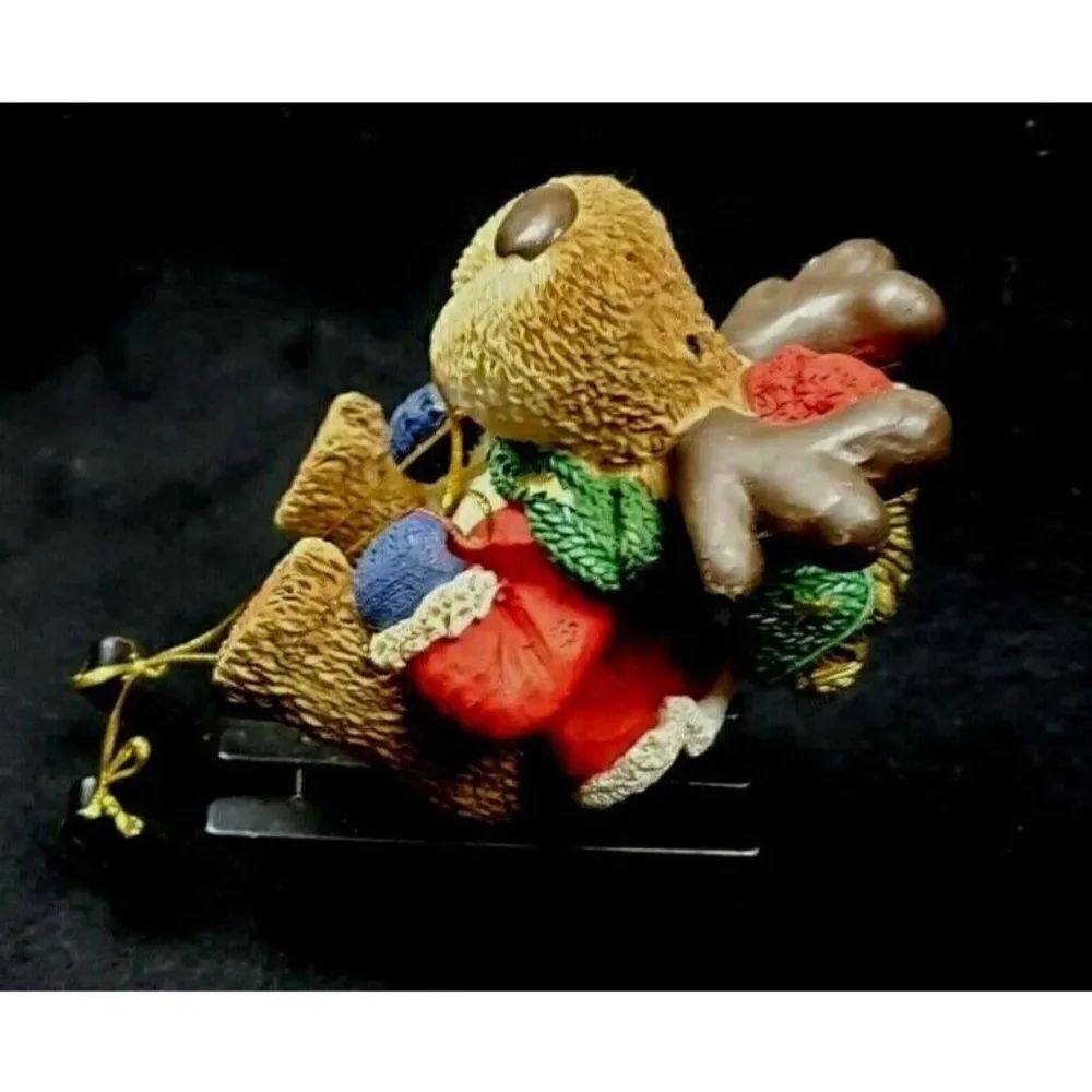 Funny Santa Reindeer Moose Sled 4" Figurine Christmas Decor Winter Coat Mittens